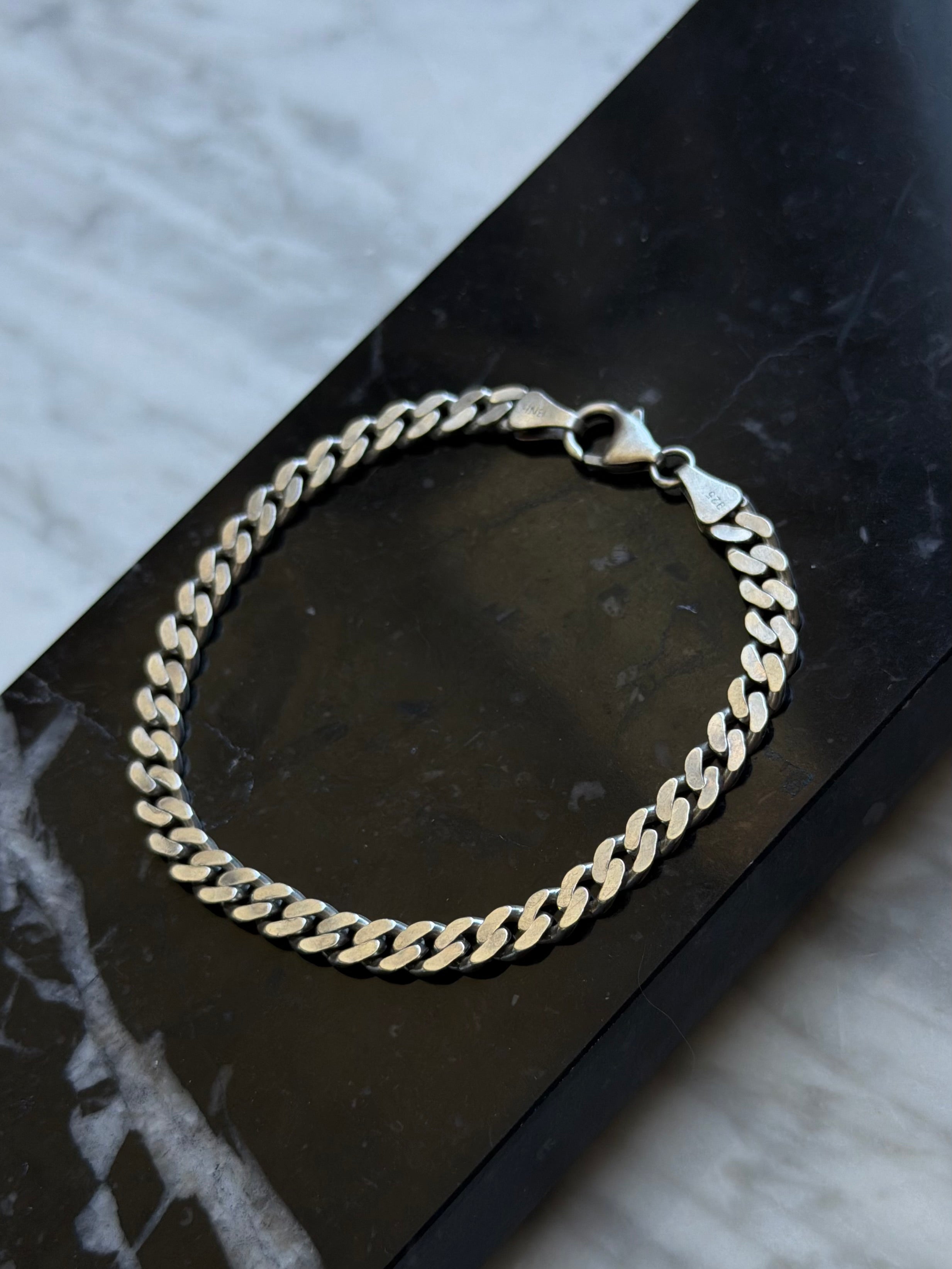 Vintage BNH sterlingsølv panserkæde armbånd, L: 19,5cm, B: 5mm