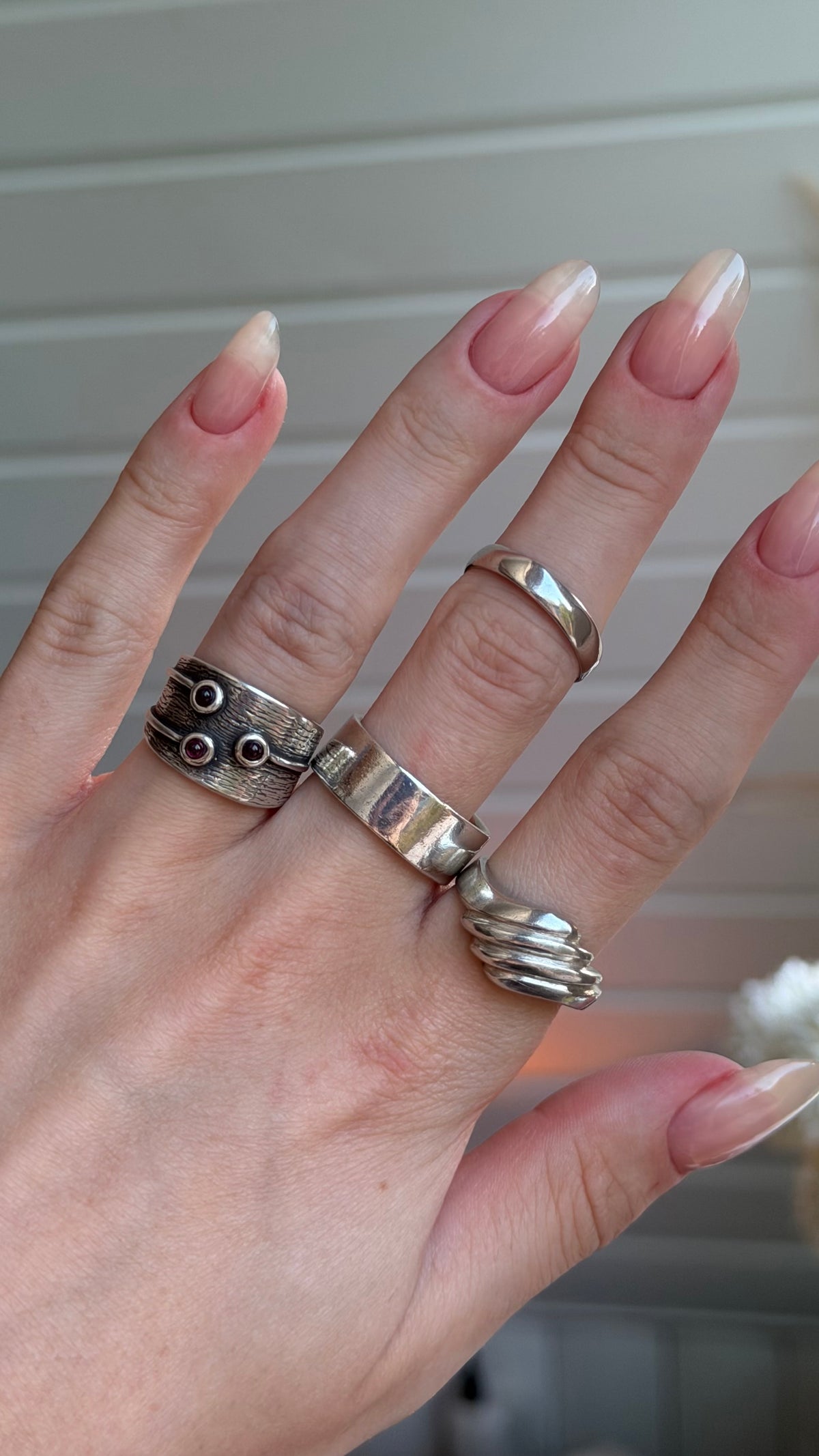 Vintage sterlingsølv ring riflet design, Str. 55