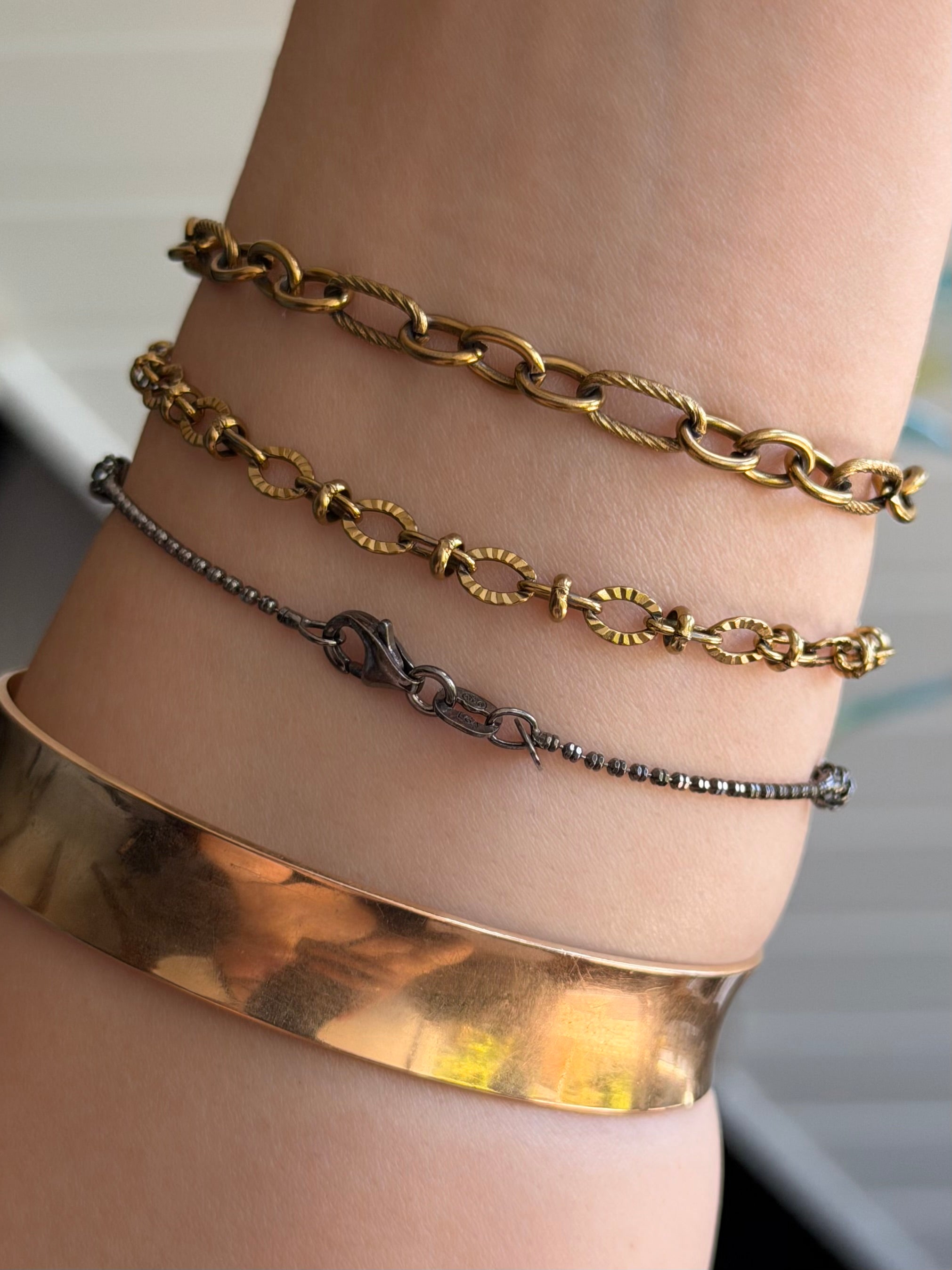 Vintage sort rhodineret kuglekæde armbånd, 18,5cm