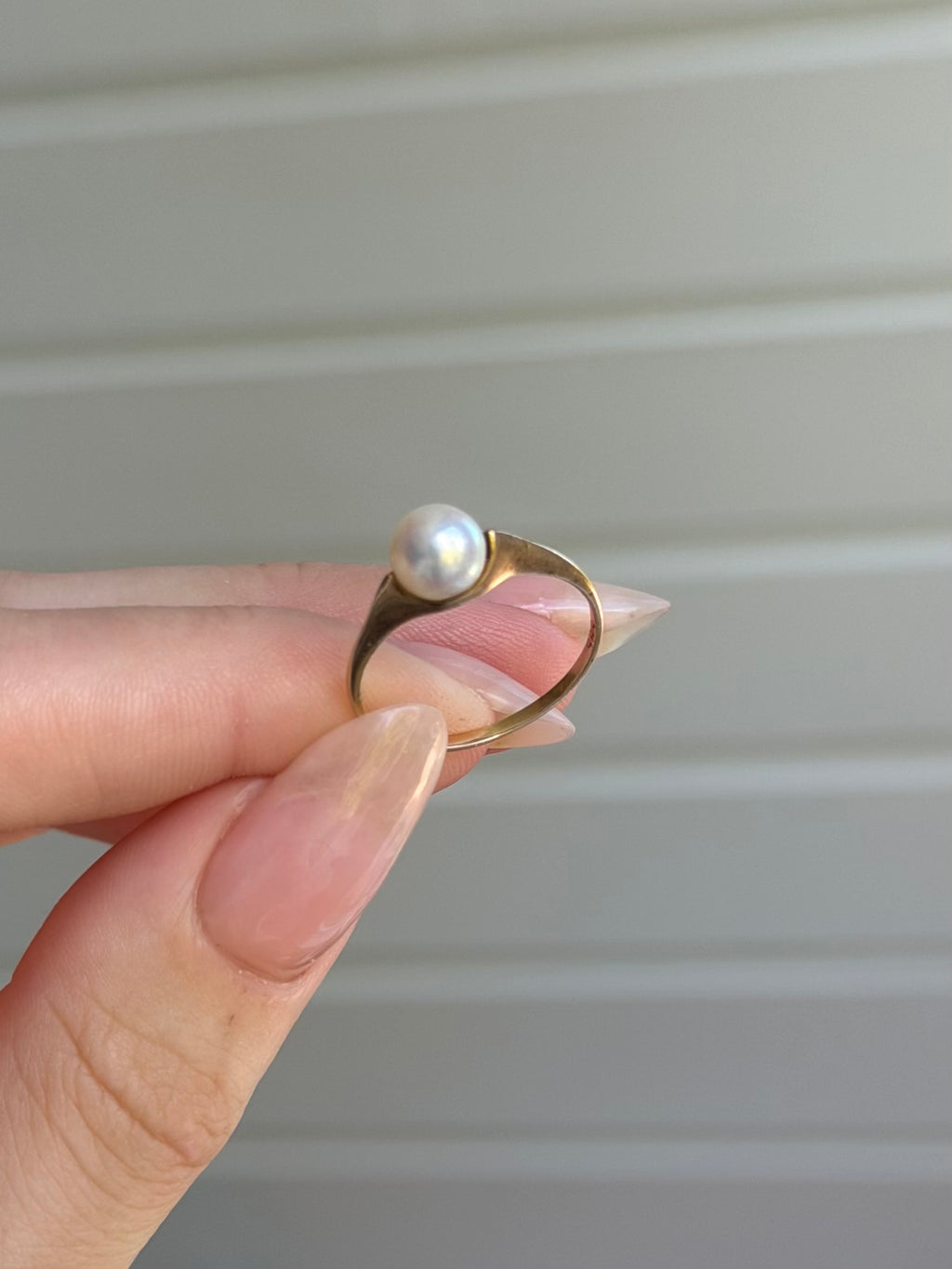 Vintage 14 krt. guldring med perle, str 51