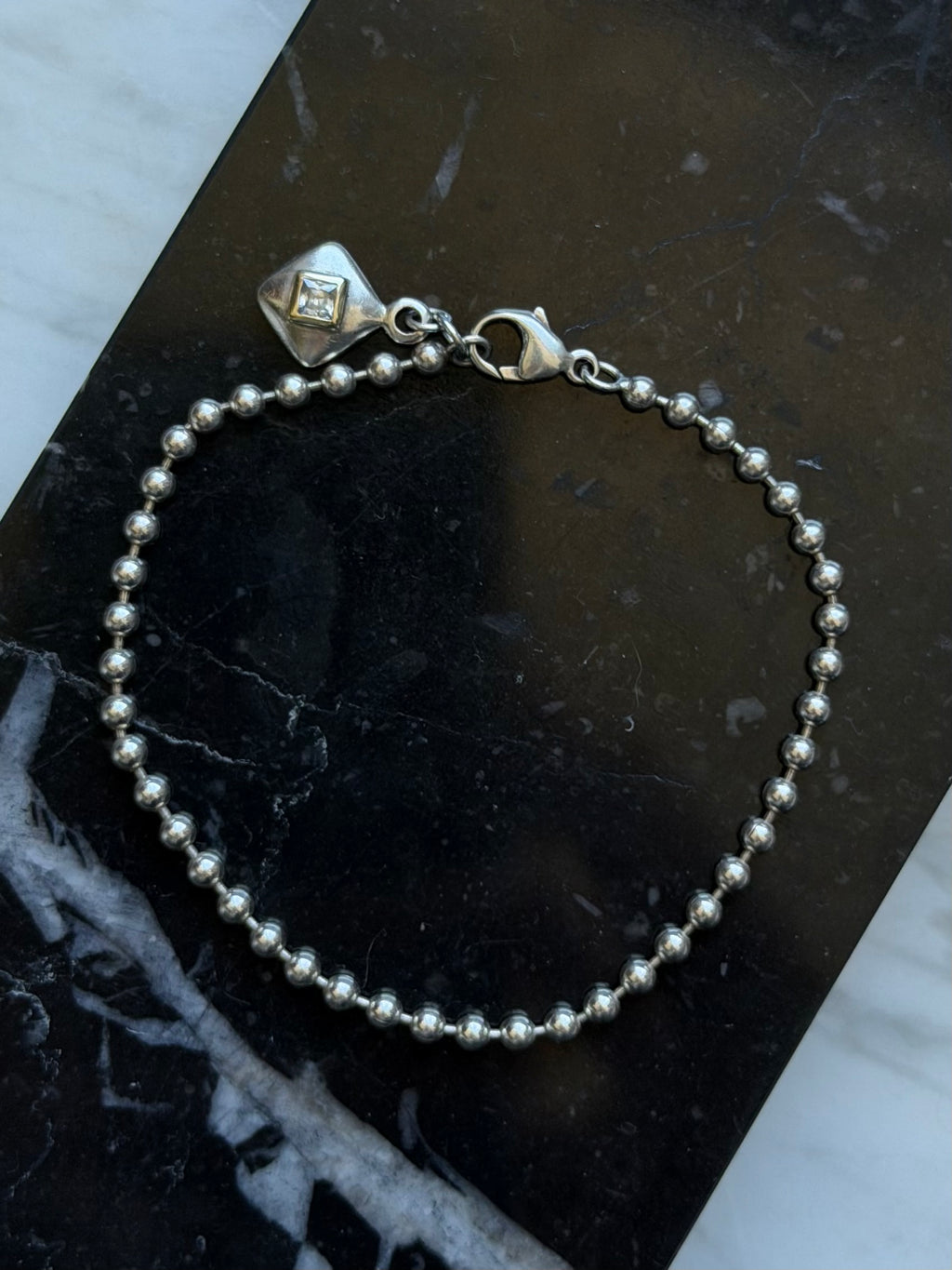 Vintage kuglekæde armbånd med vedhæng, 925 sølv, 18,5-19cm