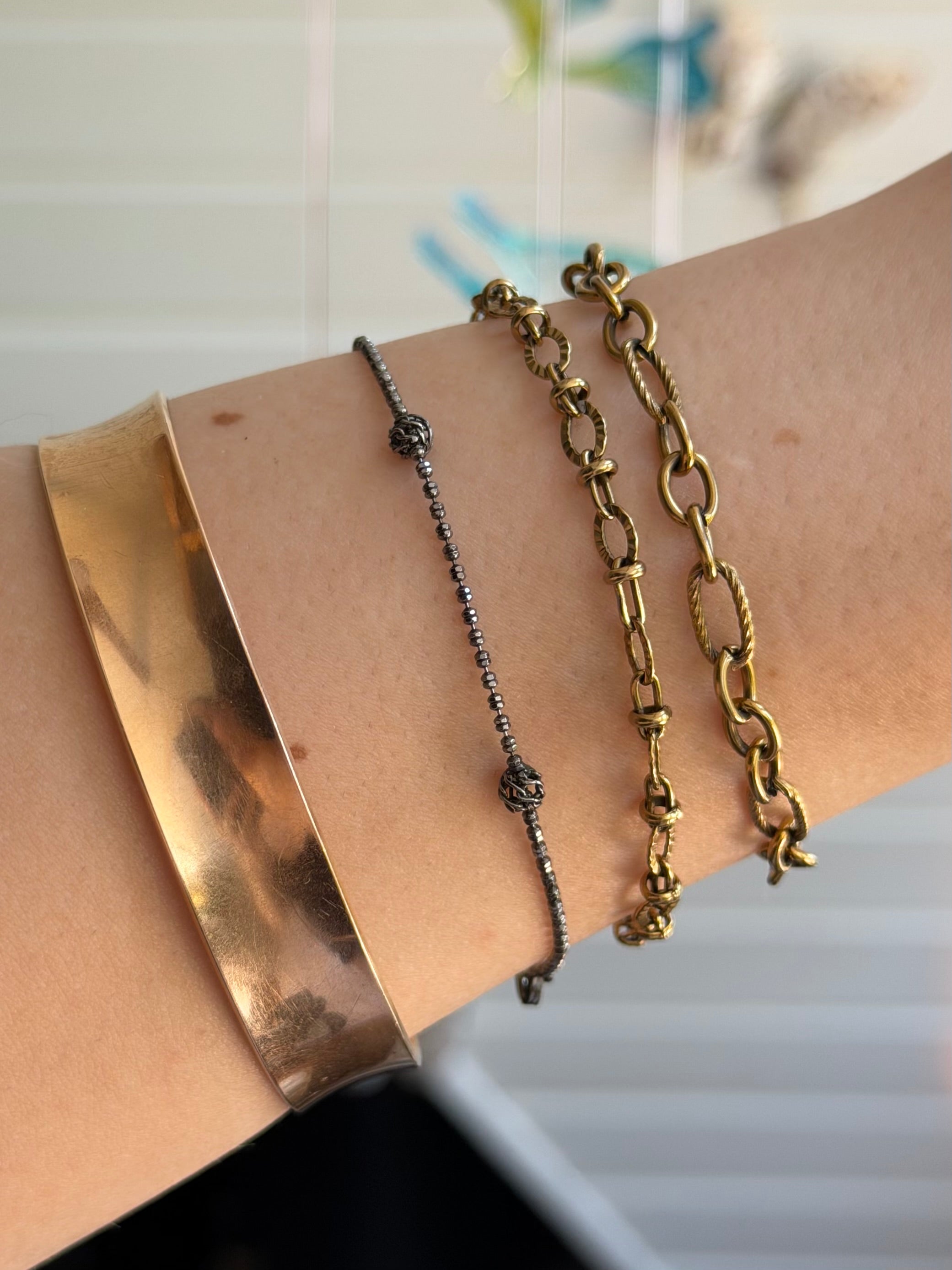 Vintage sort rhodineret kuglekæde armbånd, 18,5cm
