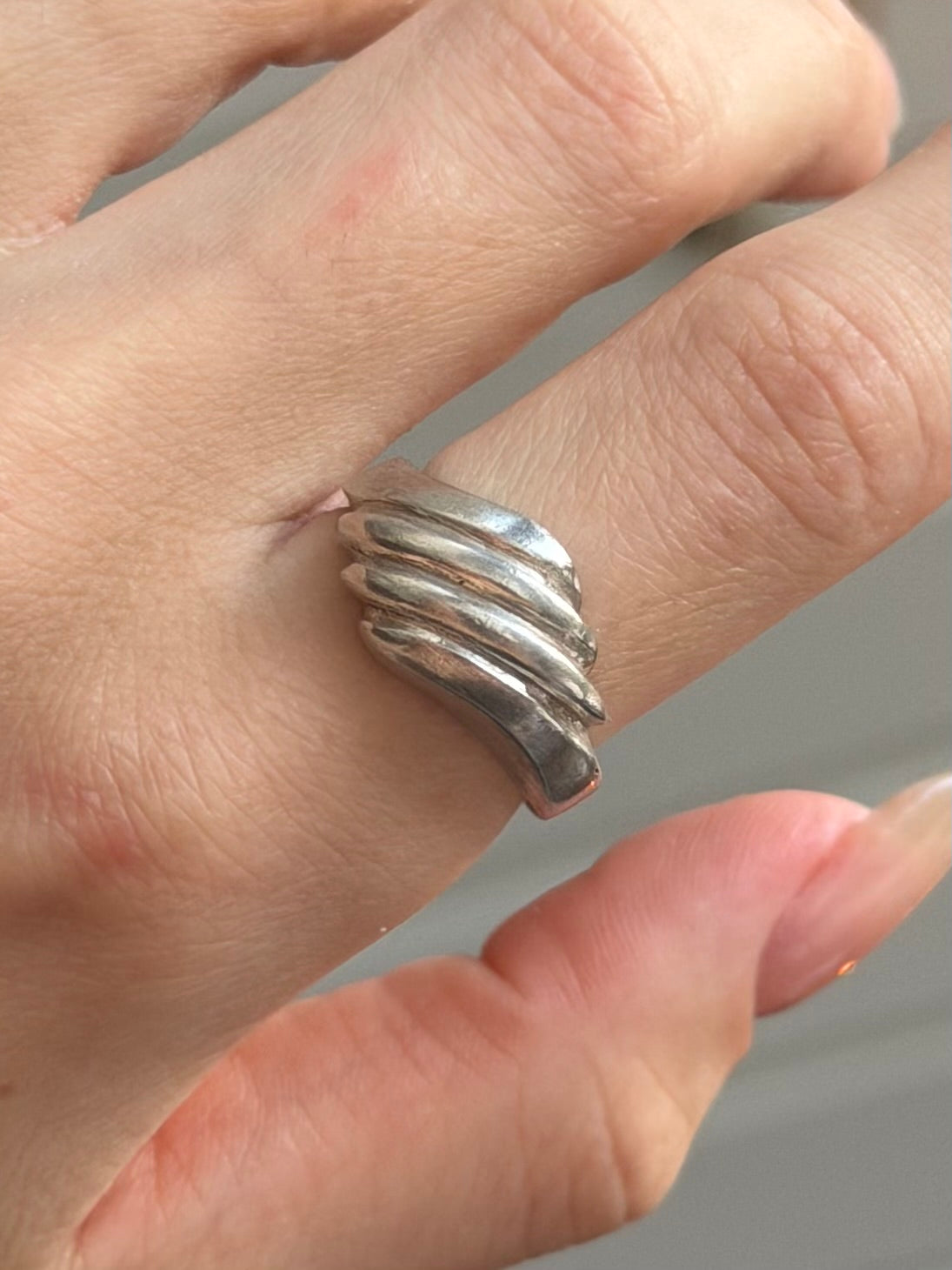 Vintage sterlingsølv ring riflet design, Str. 55