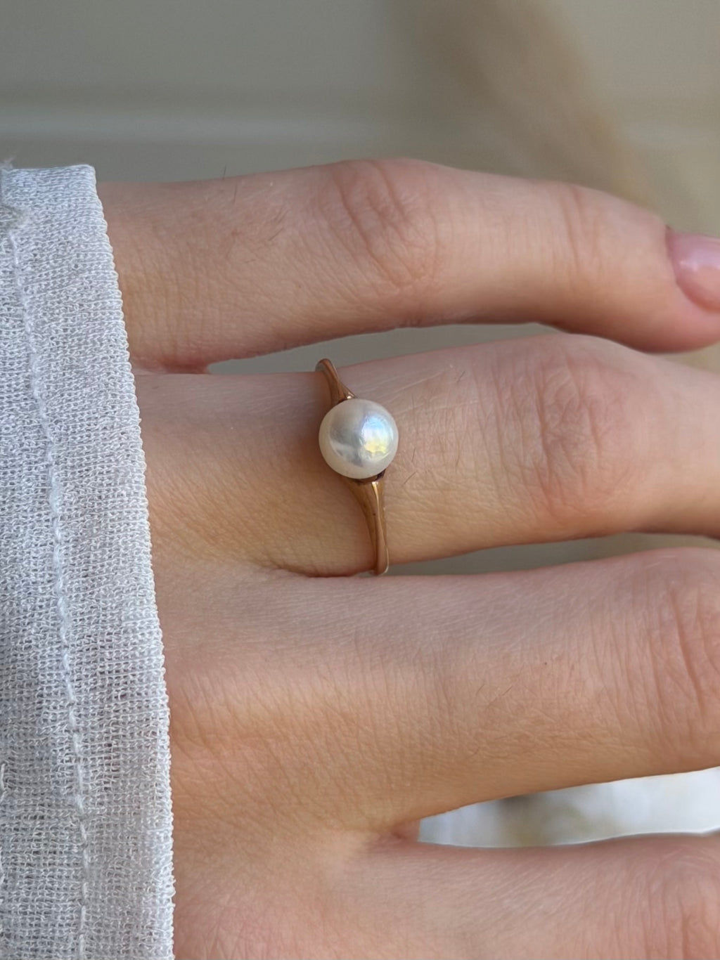 Vintage 14 krt. guldring med perle, str 51