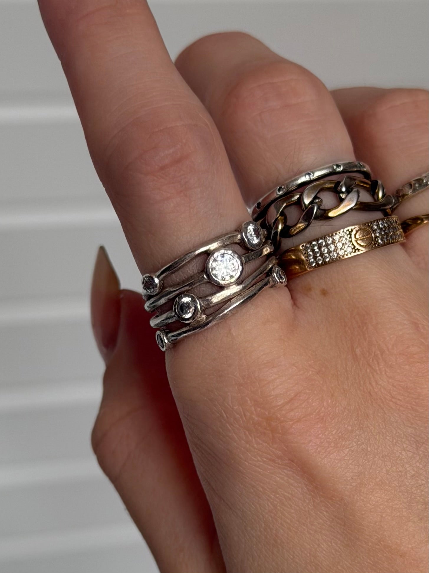 Vintage sterlingsølv ring med runde klare sten