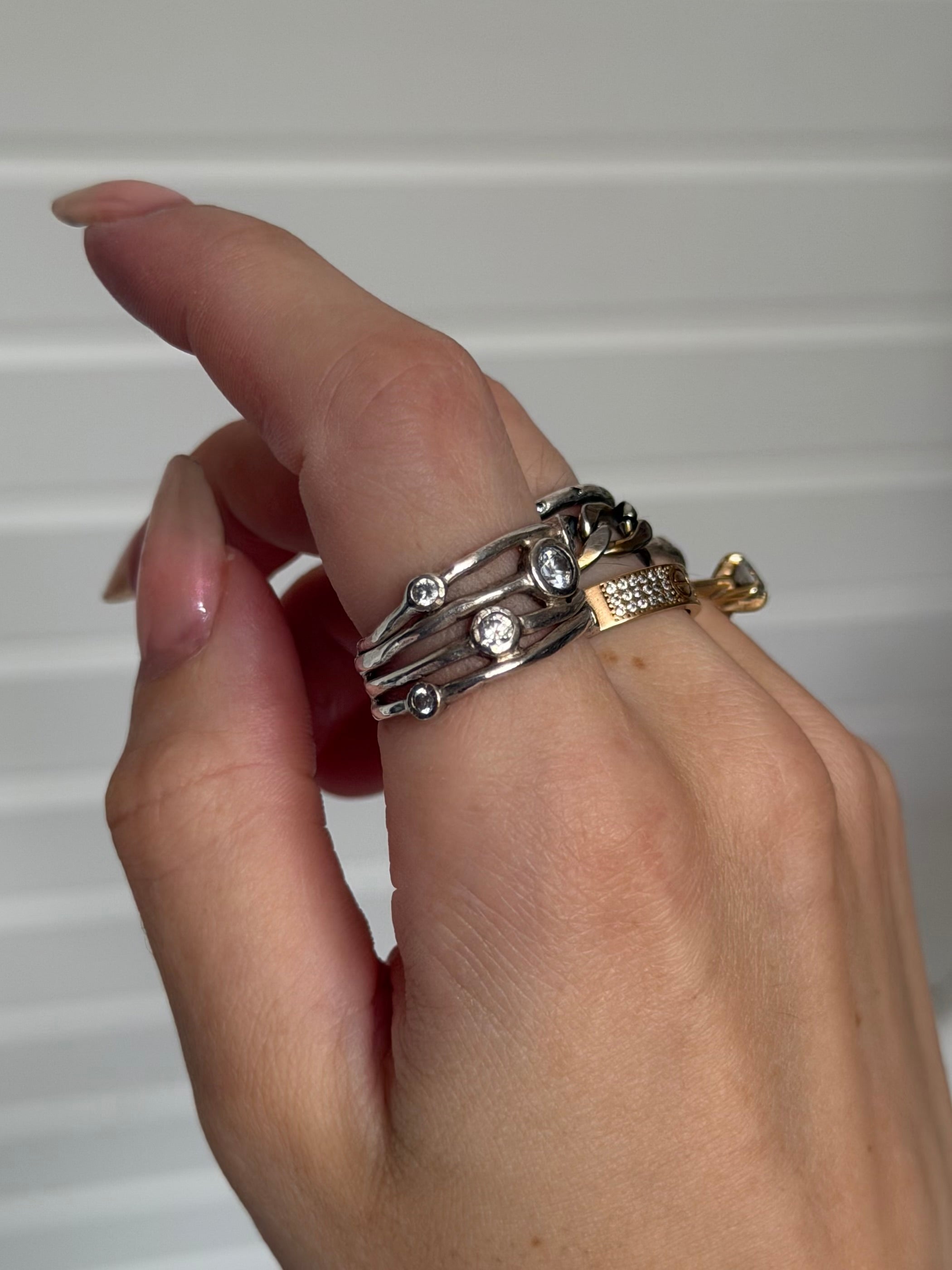 Vintage sterlingsølv ring med runde klare sten