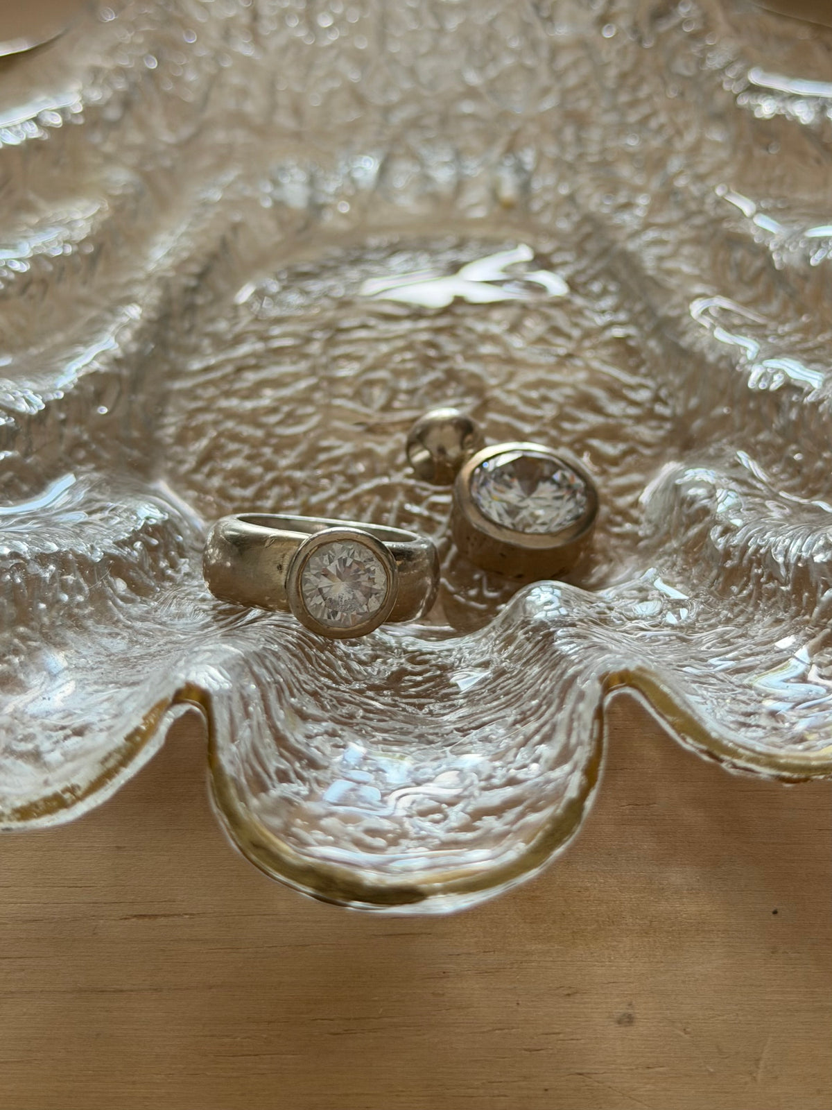 Vintage chunky sølvring og vedhæng med store klare sten