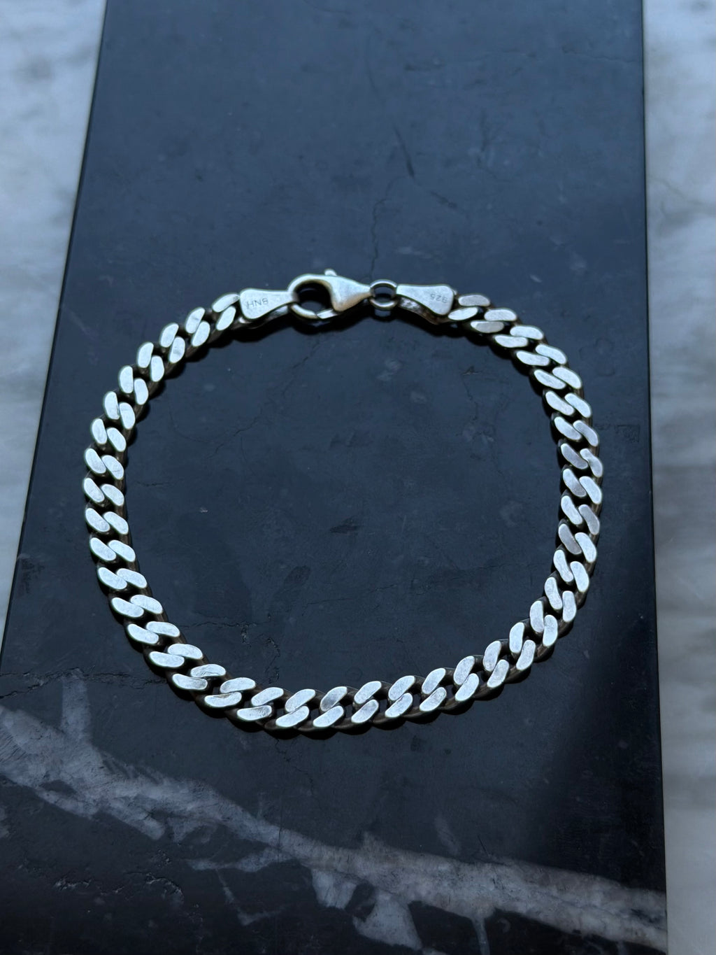 Vintage BNH sterlingsølv panserkæde armbånd, L: 19,5cm, B: 5mm