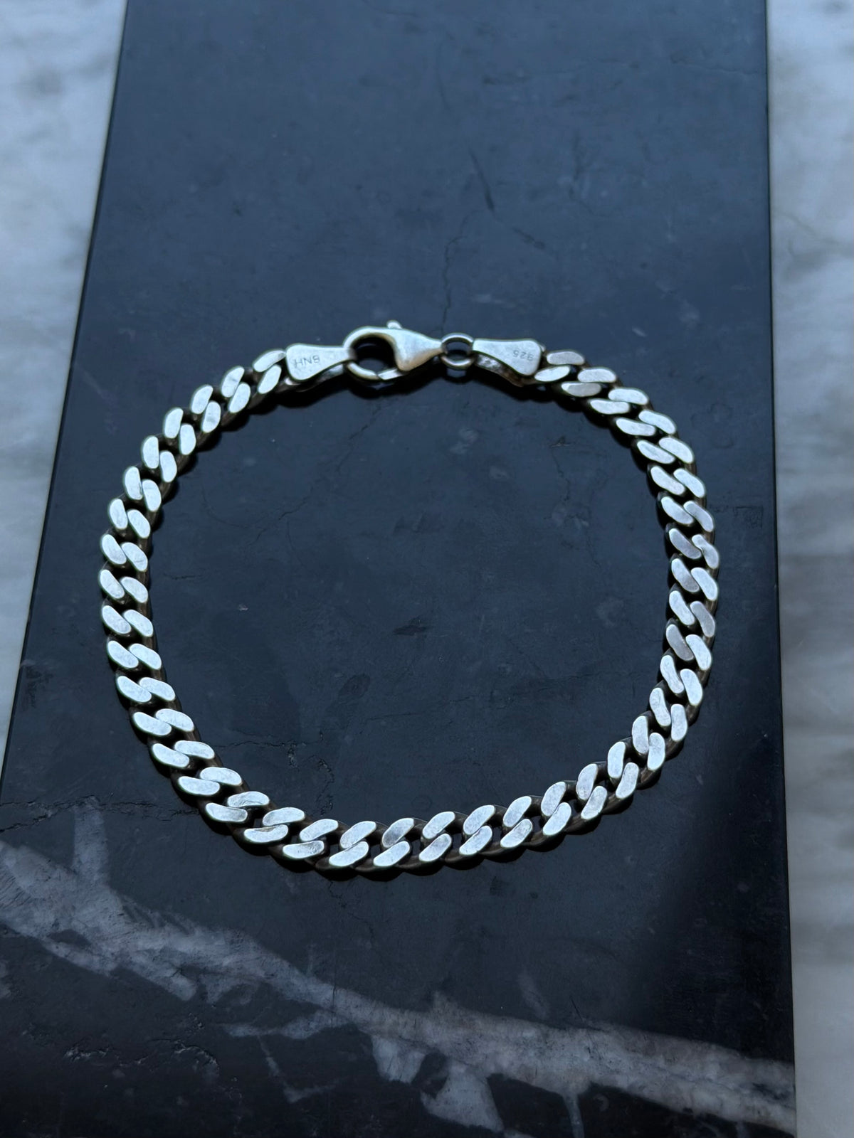 Vintage BNH sterlingsølv panserkæde armbånd, L: 19,5cm, B: 5mm