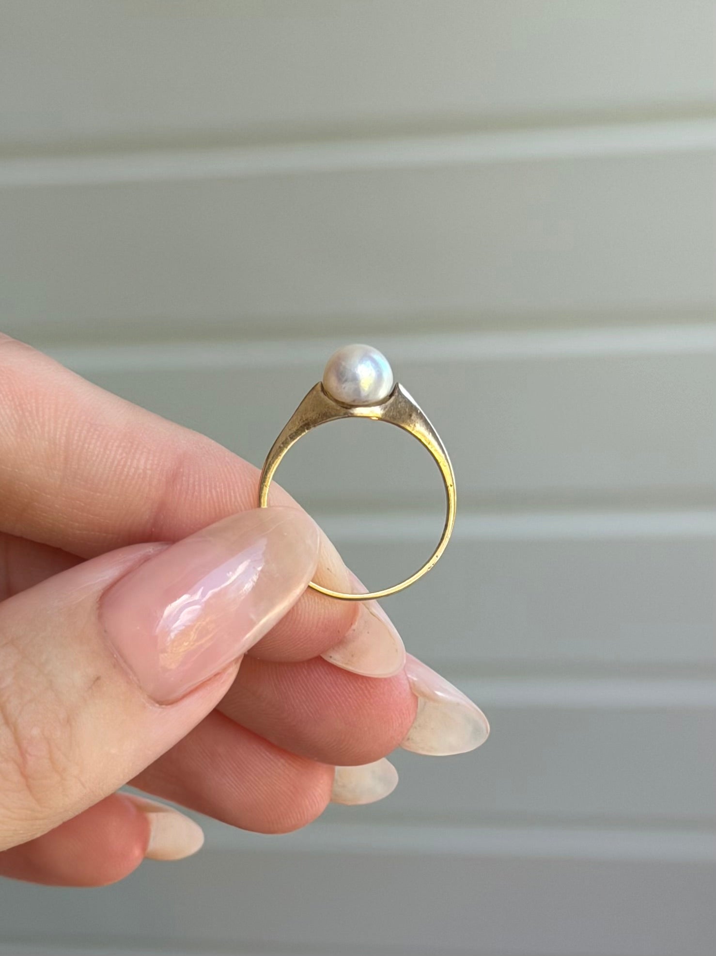 Vintage 14 krt. guldring med perle, str 51