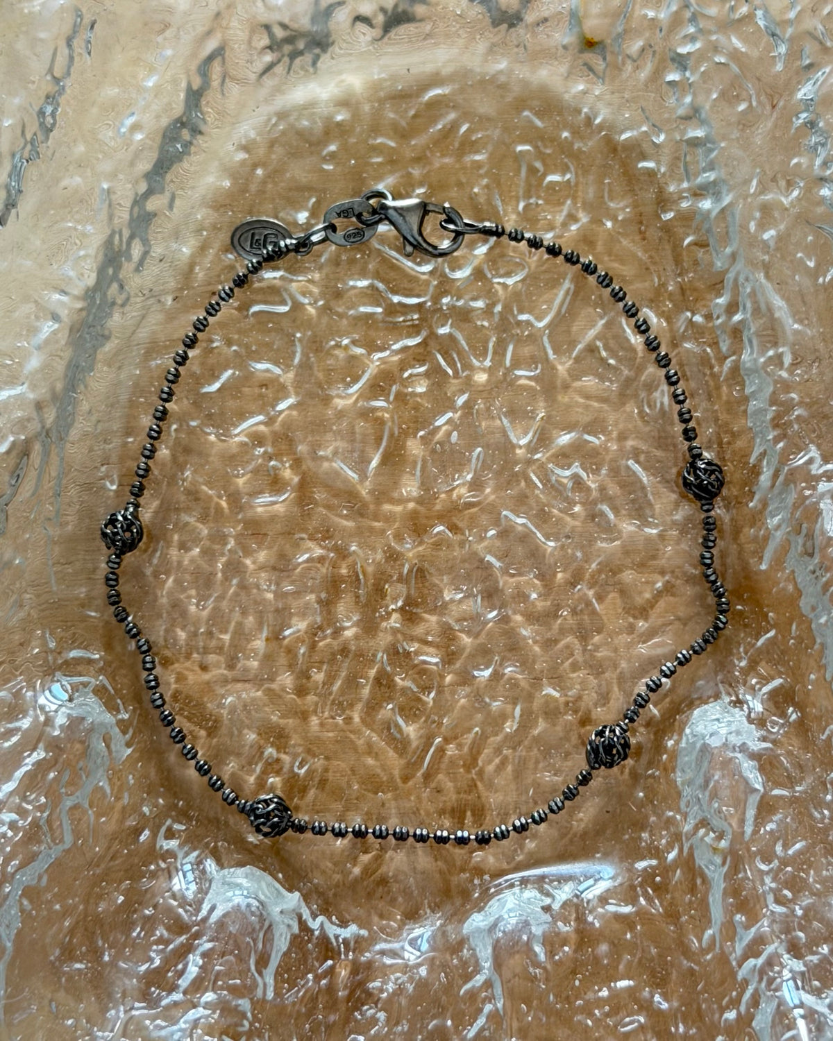 Vintage sort rhodineret kuglekæde armbånd, 18,5cm