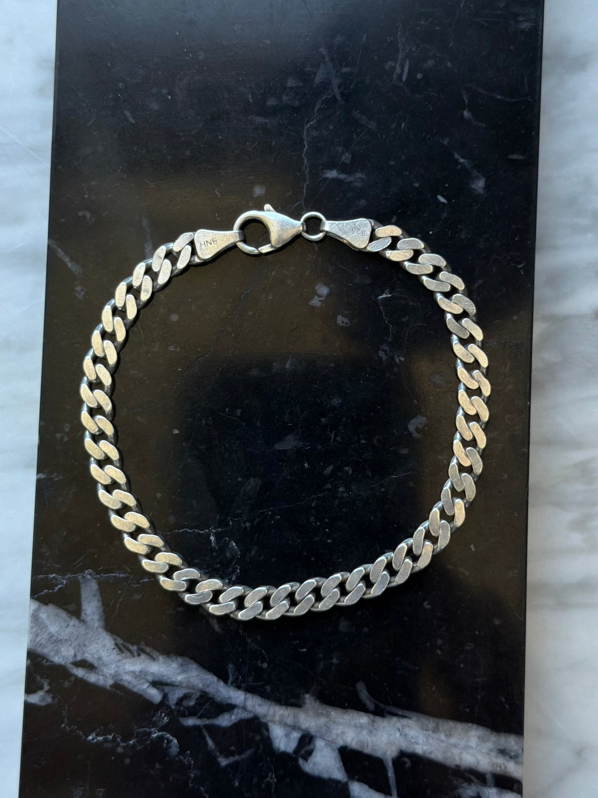 Vintage BNH sterlingsølv panserkæde armbånd, L: 19,5cm, B: 5mm