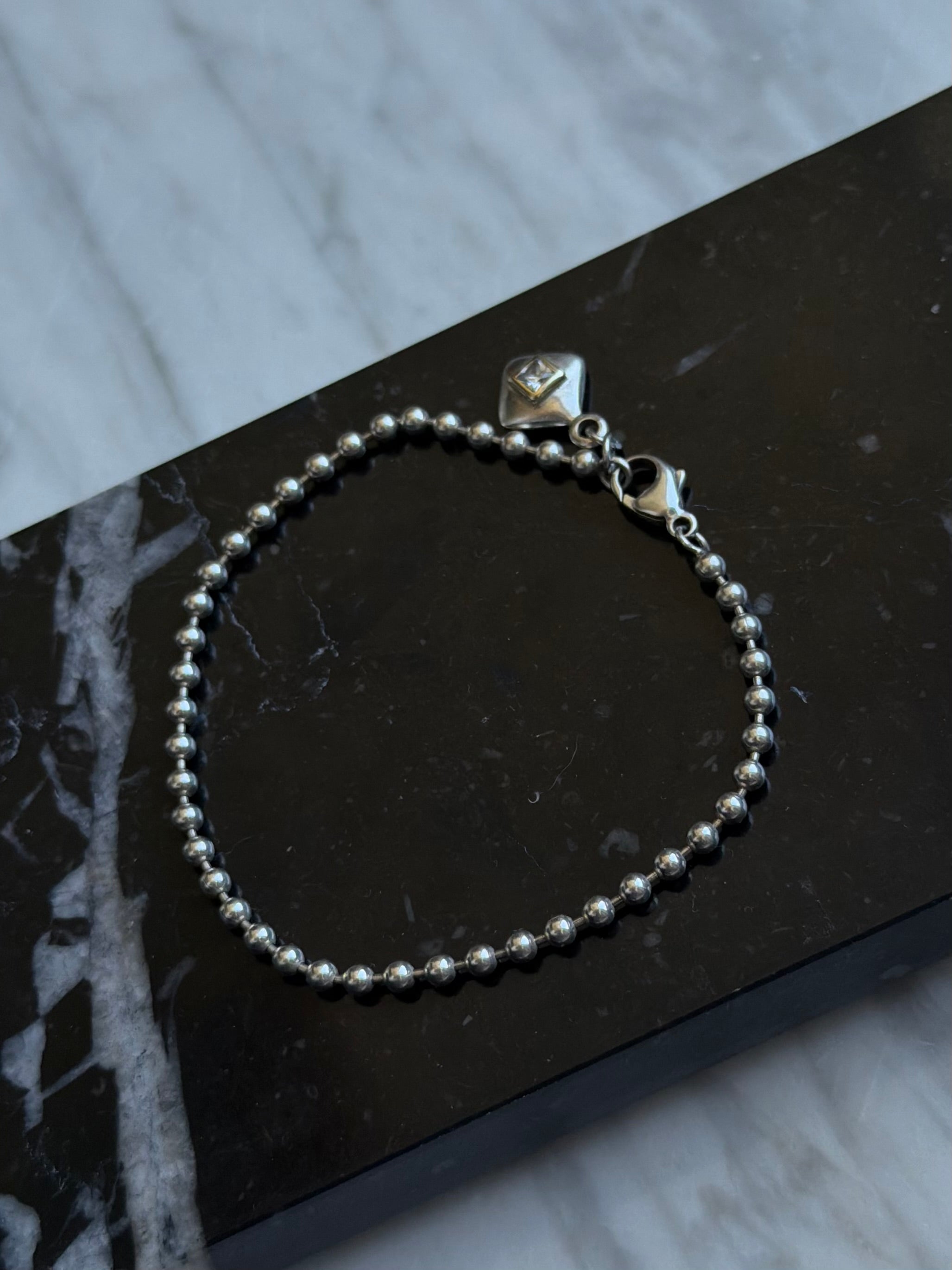 Vintage kuglekæde armbånd med vedhæng, 925 sølv, 18,5-19cm
