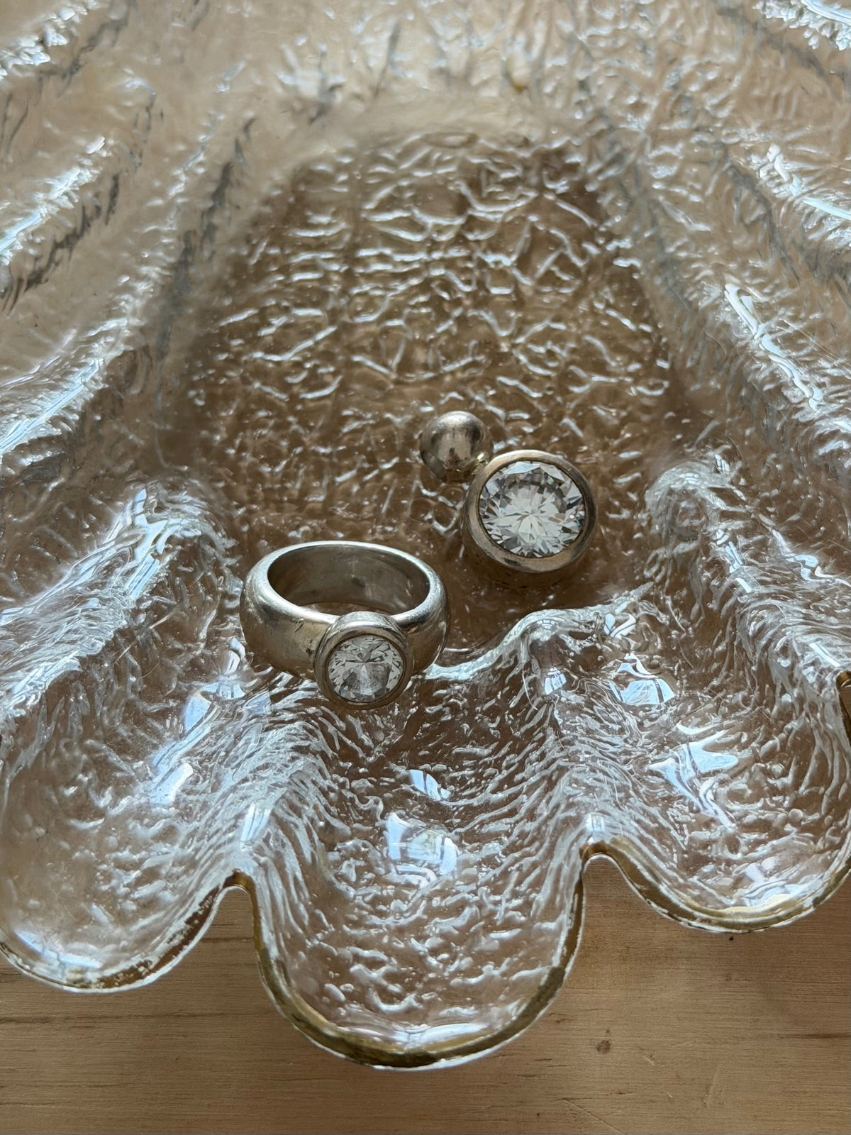 Vintage chunky sølvring og vedhæng med store klare sten