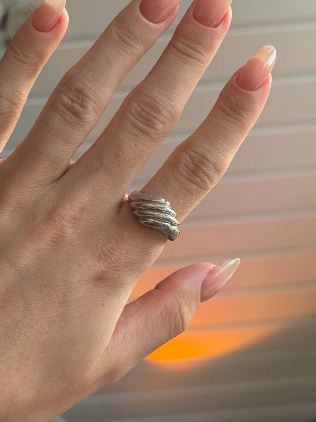 Vintage sterlingsølv ring riflet design, Str. 55
